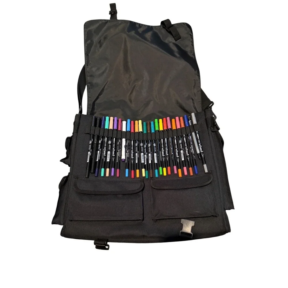 Crop in Style Black Messenger Bag with Marker Slots and‎ Strap- Includes Markers